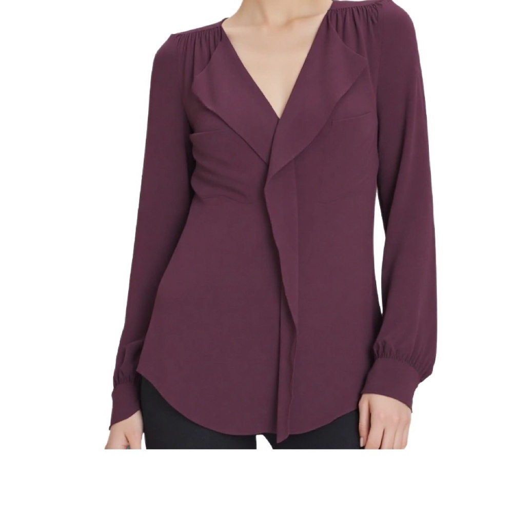 Babaton Silk Sheer Frilly Blouse in Purple Size XS